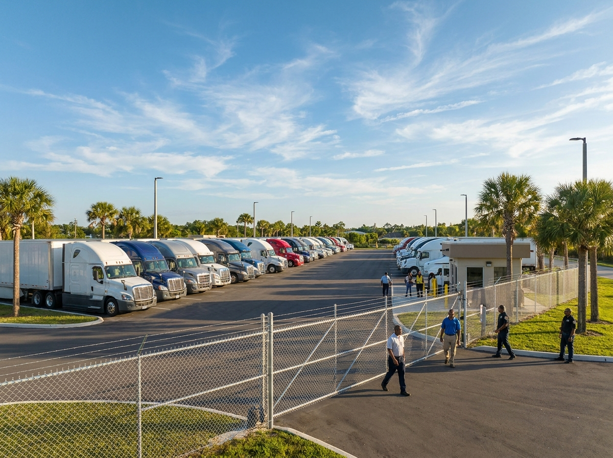 Training trucks parked at Moov Driving Academy's Orlando yard