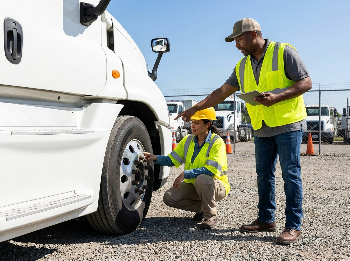 CDL student performing a pre-trip inspection during training in Orlando